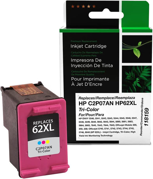 CIG Remanufactured High Yield Tri-Color Ink Cartridge for HP C2P07AN (HP 62XL) (Tri-Color / 415)