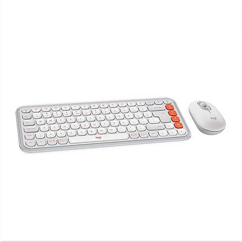 Logitech POP ICON Combo, Bluetooth Keyboard and Mouse Combo, Comfortable Typing, programmable Keys and Buttons, Quiet clicks, Easy-Switch up to 3 Devices - Off-White Combo White Orange