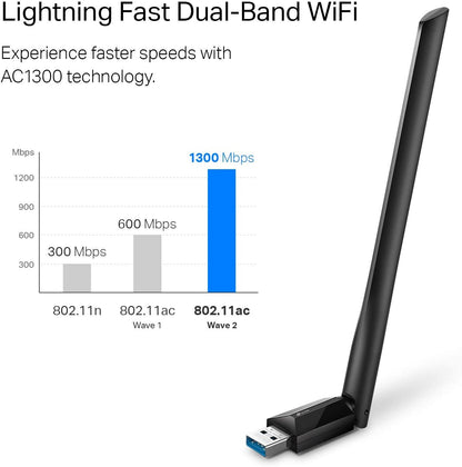TP-Link USB WiFi Adapter for Desktop PC, AC1300Mbps USB 3.0 WiFi Dual Band Network Adapter with 2.4GHz/5GHz High Gain Antenna(Archer T3U Plus), MU-MIMO, Windows 11/10/8.1/8/7/XP, Mac OS 10.9-10.15