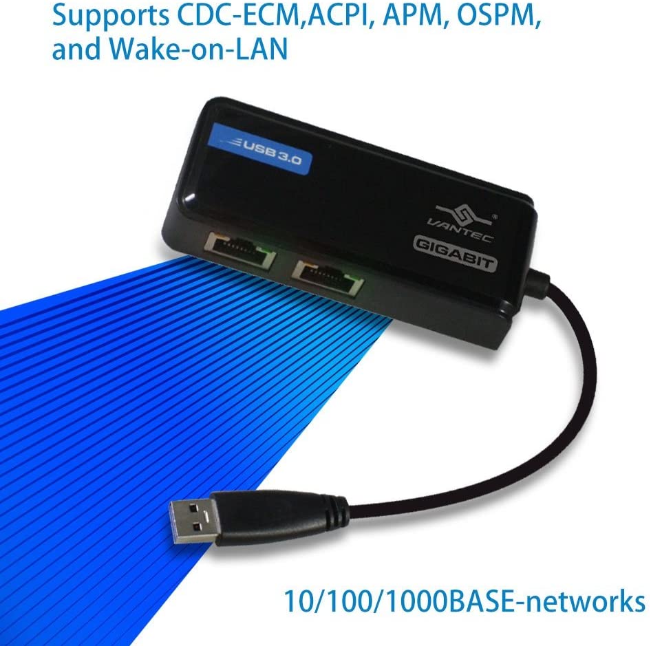 Vantec USB 3.0 to Dual Gigabit Ethernet Network Adapter (CB-U320GNA),Black