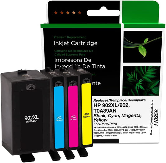 Clover imaging group Clover Remanufactured Ink Cartridges Replacement for HP T0A39AN (HP 902XL/902) | Black XL, Cyan, Magenta, Yellow 4 PK