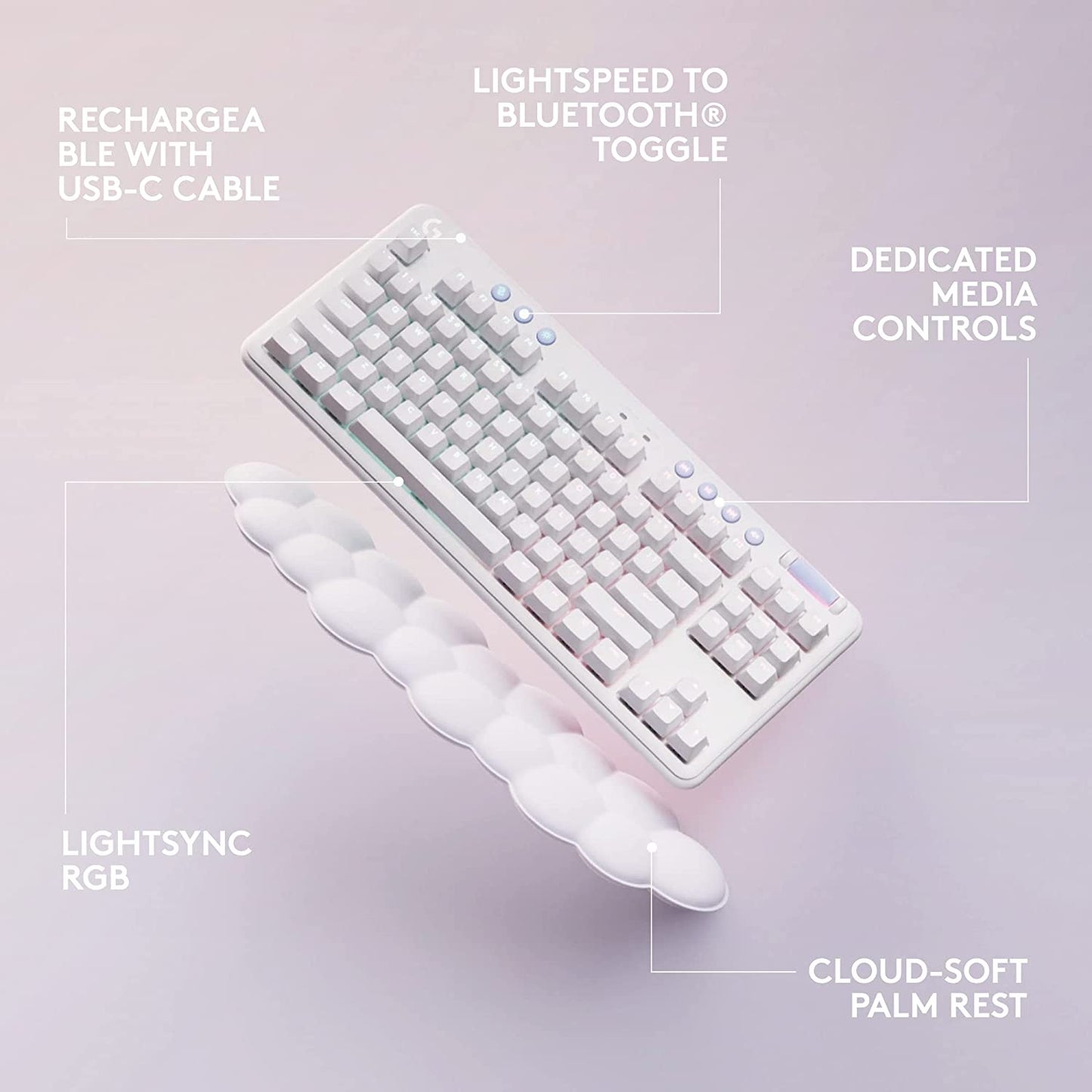 Logitech G Wireless Gaming Combo, G715 Keyboard and G705 Mouse, Customizable LIGHTSYNC RGB Lighting, Lightspeed Wireless, Bluetooth, PC/Mac/Laptop - with $20 SIMS Spa Day Game Pack - White Mist Tactile Mouse + Keyboard Mouse + Keyboard