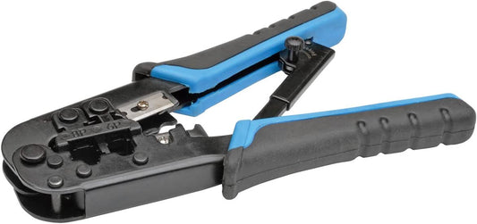 Tripp Lite RJ11/RJ12/RJ45 Crimping Tool with Cable Stripper Cat5e/Cat6 (T100-001), Black/Blue