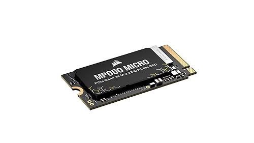 CORSAIR MP600 Micro 1TB M.2 NVMe PCIe x4 Gen4 2 SSD – M.2 2242 – Up to 5,100MB/sec Sequential Read – High-Density 3D TLC NAND – Compatible with Lenovo Legion Go and Thin PCIe 4.0 Laptops – Black
