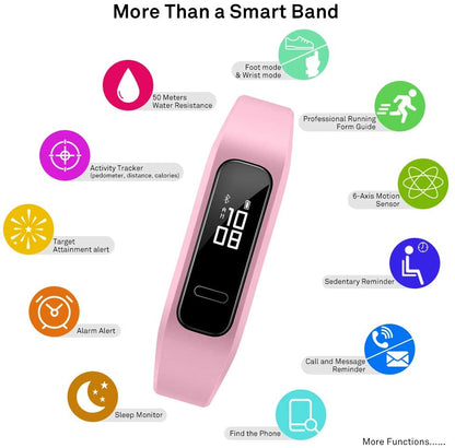 HUAWEI Band 3e Smart Fitness Activity Tracker, Dual Wrist &amp; Footwear Mode, 5ATM Water Resistance for Swim, Professional Running Guidance, Pink, One Size