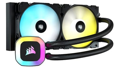 Corsair H100 RGB Liquid CPU Cooler - 240mm AIO - SP120 RGB Elite Fans - Fits Intel LGA 1200/115X/2066, AMD AM4 - Motherboard ARGB Adapter Included - Black
