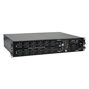 Tripp Lite 2.9kW Single-Phase ATS / Switched PDU, LX Platform Interface, 120V Outlets (24 5-15/20R, 1 L5-30R) 2 L5-30P, 2 10ft Cords, 2U Rack-Mount, TAA (PDUMH30ATNET),Black Switched + ATS Outlets