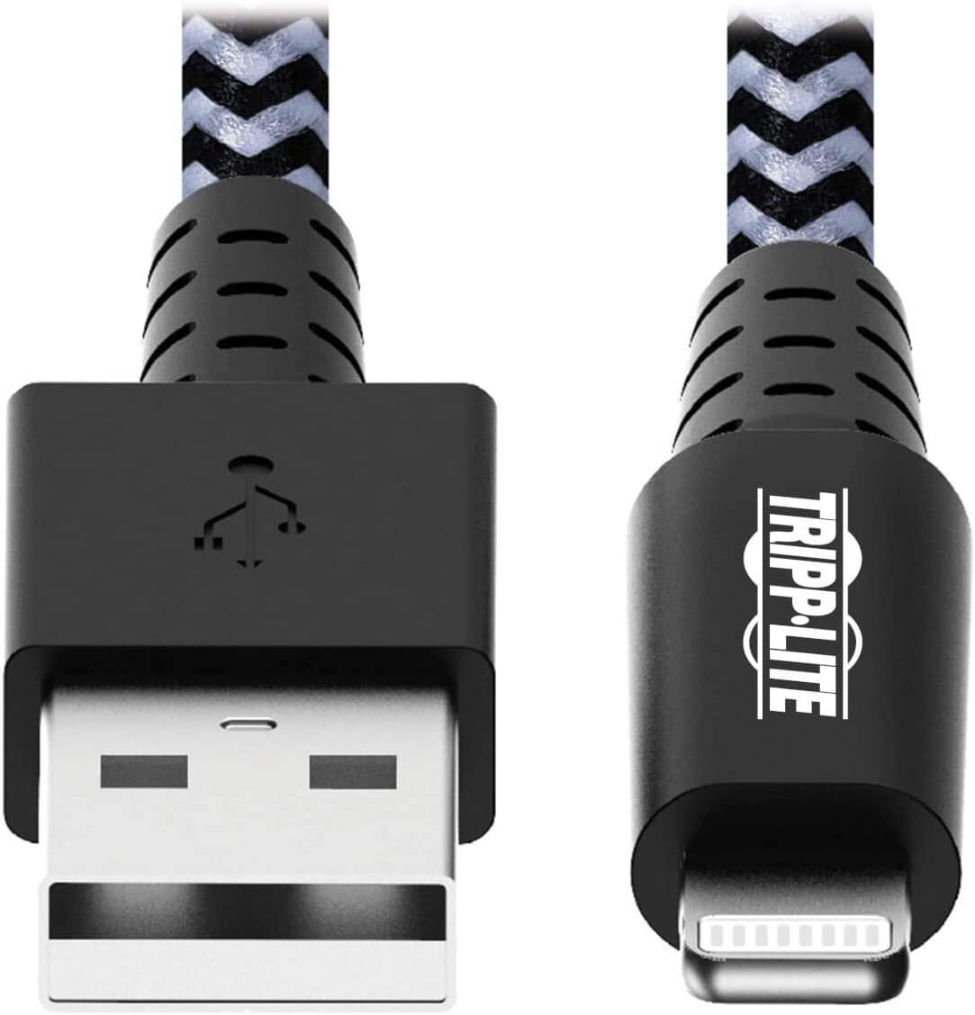 Tripp Lite Braided Lightning Cable – Lightning to USB Cable (M/Apple Certified Lightning Cable, Charge/Sync, 10 ft, Aramid Fiber, Grey, 2-Year Warranty (M100-010-HD)