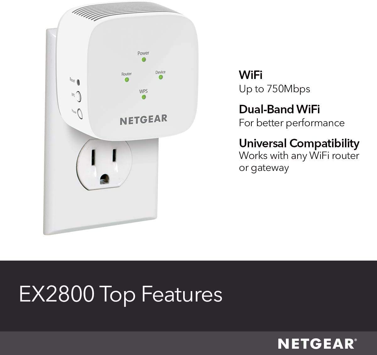 NETGEAR WiFi Range Extender EX2800 - Coverage up to 1200 sq.ft. and 20 Devices AC750
