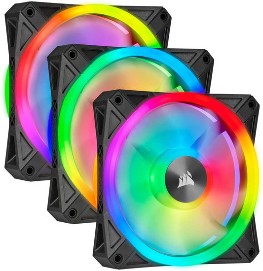 Corsair QL Series, Ql120 RGB, 120mm RGB LED Fan, Triple Pack with Lighting Node Core Black QL120 Triple PWM Triple Fan
