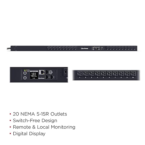 CyberPower PDU31116 Monitored PDU, 100-120V, 15A (Derated to 12A), 20 Outlets, 0U Rackmount