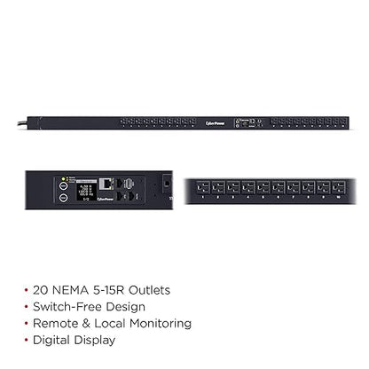 CyberPower PDU31116 Monitored PDU, 100-120V, 15A (Derated to 12A), 20 Outlets, 0U Rackmount
