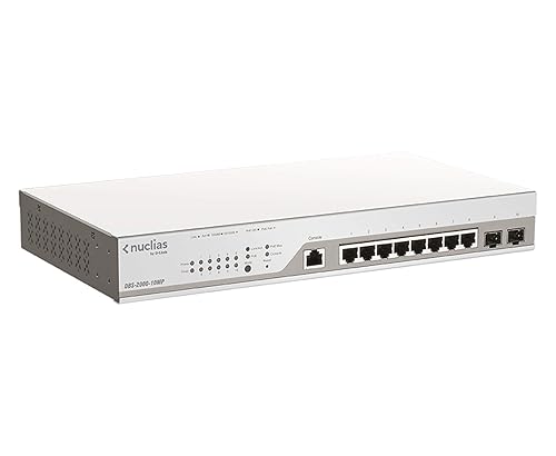 D-Link 10-Port PoE+ Switch Gigabit Ethernet Nuclias Cloud-Managed, 8 x PoE (130 Watt) & 2 x Gigabit Combo Ports (DBS-2000-10MP)