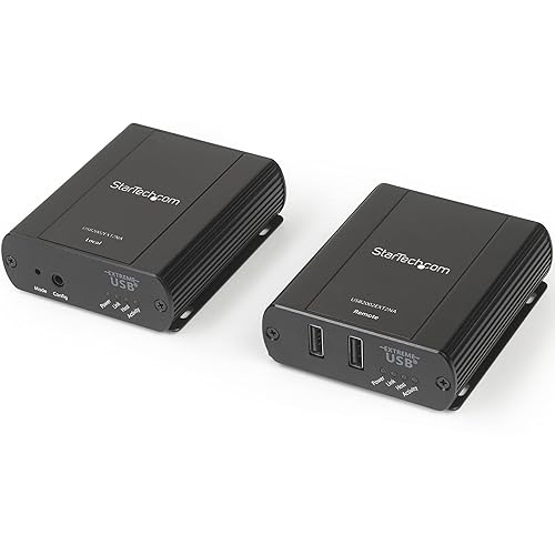 StarTech.com 2 Port USB 2.0 Extender Hub Over Cat5e/Cat6 Cable (RJ45) - 330ft/100m Industrial Metal USB Extender Adapter Kit w/ESD Protection - Externally Powered - 480 Mbps (USB2002EXT2NA)