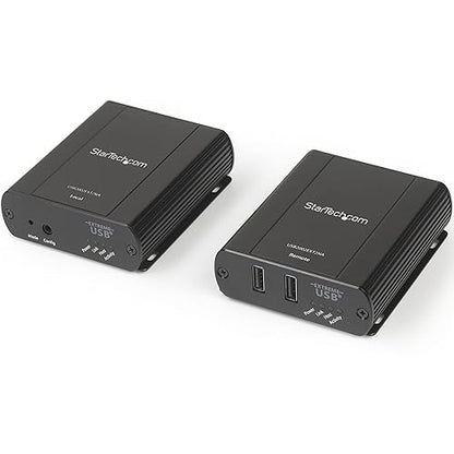 StarTech.com 2 Port USB 2.0 Extender Hub Over Cat5e/Cat6 Cable (RJ45) - 330ft/100m Industrial Metal USB Extender Adapter Kit w/ESD Protection - Externally Powered - 480 Mbps (USB2002EXT2NA)