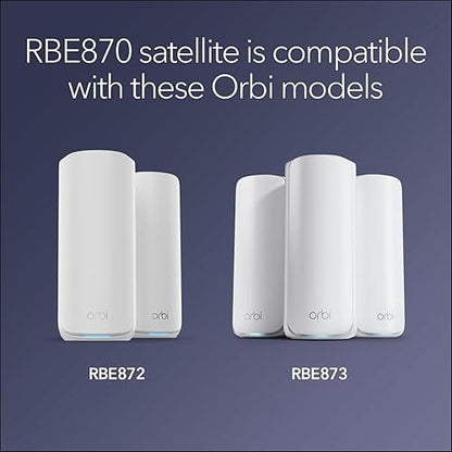 NETGEAR Orbi 870 Series (RBE870) Tri-Band WiFi 7 Mesh Add-on Satellite – Works with Orbi RBE872 and RBE873 – Security Features, Adds Coverage up to 3,000 sq. ft. - BE21000 802.11be (Up to 21 Gbps)