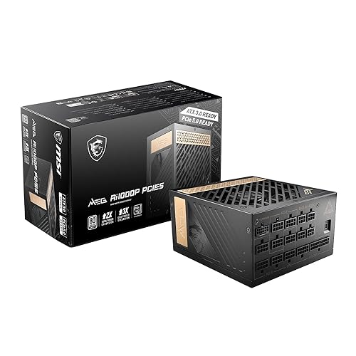 MSI MEG Ai1000P PCIE 5 & ATX 3.0 Gaming Power Supply - Full Modular - 80 Plus Platinum Certified 1000W - 100% Japanese 105°C Capacitors - Compact Size - ATX PSU 1000W MEG Ai1000P PCIE5