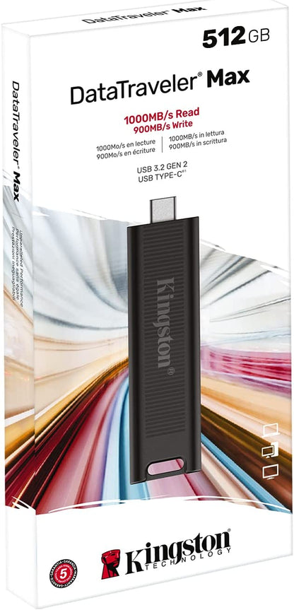 Kingston USB DT MAX 512GB Type C 3.2 Gen 2 Reading: 1,000MB/sec Writing: 900MB/sec (DTMAX/512GBCR)