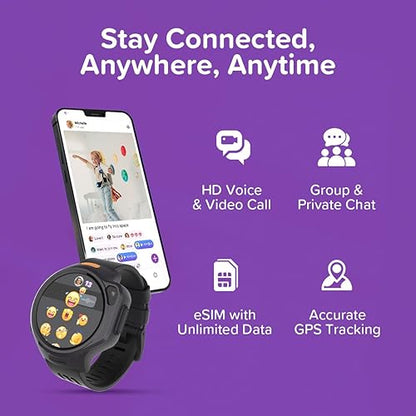 myFirst Fone R2 (North America Version) Kids Smartwatch with eSIM Video Calls Messaging Real-Time GPS Tracking SOS Button Safety Alerts Music Player Gift for Boys Girls(Mixed Berries)