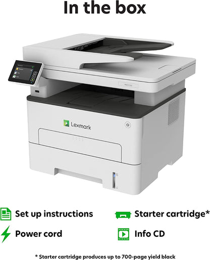 Lexmark MB2236i Multifunction Wireless Monochrome Laser Printer with A 2.8 Inch Color Touch Screen, Standard Two-Sided Printing, Cloud Fax Capability (18M0751)