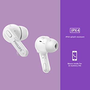 Philips T2206 True Wireless Headphones with IPX4 Water Resistance and Super-Small Charging case Arctic White One size fits all In-Ear with Tip