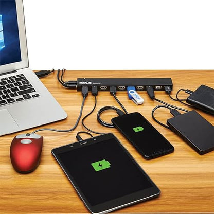 Tripp Lite 10-Port USB-A Hub - USB 2.0, Up to 480 Megabytes per Second, Plug-and-Play No Software, International Plug Adapters for North America, UK, EU, & Australia - 3-Year Warranty (U223-010-INT) 10-Port, USB 2.0