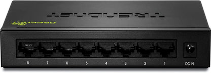 TRENDnet 8-Port Gigabit GREENnet Switch, Ethernet Network Switch, 8 x 10-100-1000 Mbps Gigabit Ethernet Ports, 16 Gbps Switching Capacity, Metal, Lifetime Protection, Black, TEG-S82G 8-Port Unmanaged