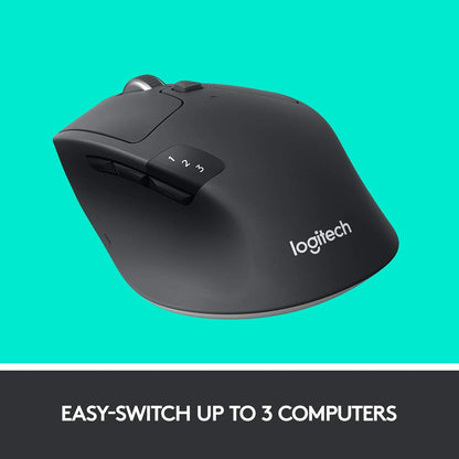 Logitech M720 Triathalon Multi-Device Wireless Mouse – Easily Move Text, Images and Files Between 3 Windows and Apple Mac Computers Paired with Bluetooth or USB, Hyper-Fast Scrolling, Black