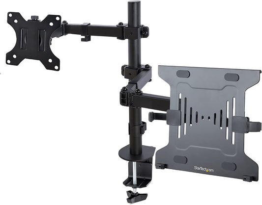 StarTech.com Monitor Arm with VESA Laptop Tray, For a Laptop (4.5kg/9.9lb) and a Single Display up to 32" (8kg/17.6lb), Black, Adjustable Laptop Arm Mount, C-clamp/Grommet Mount (A2-LAPTOP-DESK-MOUNT) Black Dual Joint Arm - Monitor &amp; Laptop