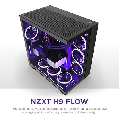 NZXT H9 Flow Dual-Chamber ATX Mid-Tower PC Gaming Case – High-Airflow Perforated Top Panel – Tempered Glass Front & Side Panels – 360mm Radiator Support – Cable Management – Black