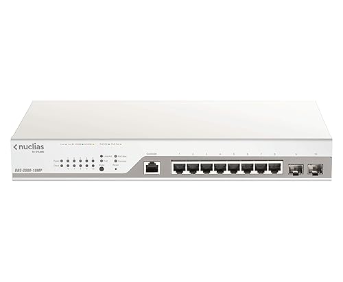 D-Link 10-Port PoE+ Switch Gigabit Ethernet Nuclias Cloud-Managed, 8 x PoE (130 Watt) & 2 x Gigabit Combo Ports (DBS-2000-10MP)