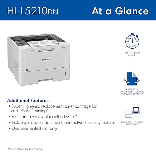 Brother HL-L5210DN Business Monochrome Laser Printer with Duplex Printing and Networking New Model: HLL5210DN