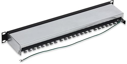 TRENDnet 24-Port Cat6A Shielded 1U Patch Panel, 19" 1U Rackmount Housing, Compatible with Cat5e, Cat6, and Cat6A Cabling, Ethernet Cable Management, Color Coded Labeling, Black, TC-P24C6AS 24 Port Cat6A