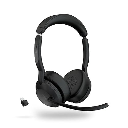 Jabra Evolve2 55 Stereo Wireless Headset - Features Jabra AirComfort Technology, Noise-Cancelling Mics & Active Noise Cancellation - MS Teams Certified, Works with Other Platforms - Black Link380c MS Teams