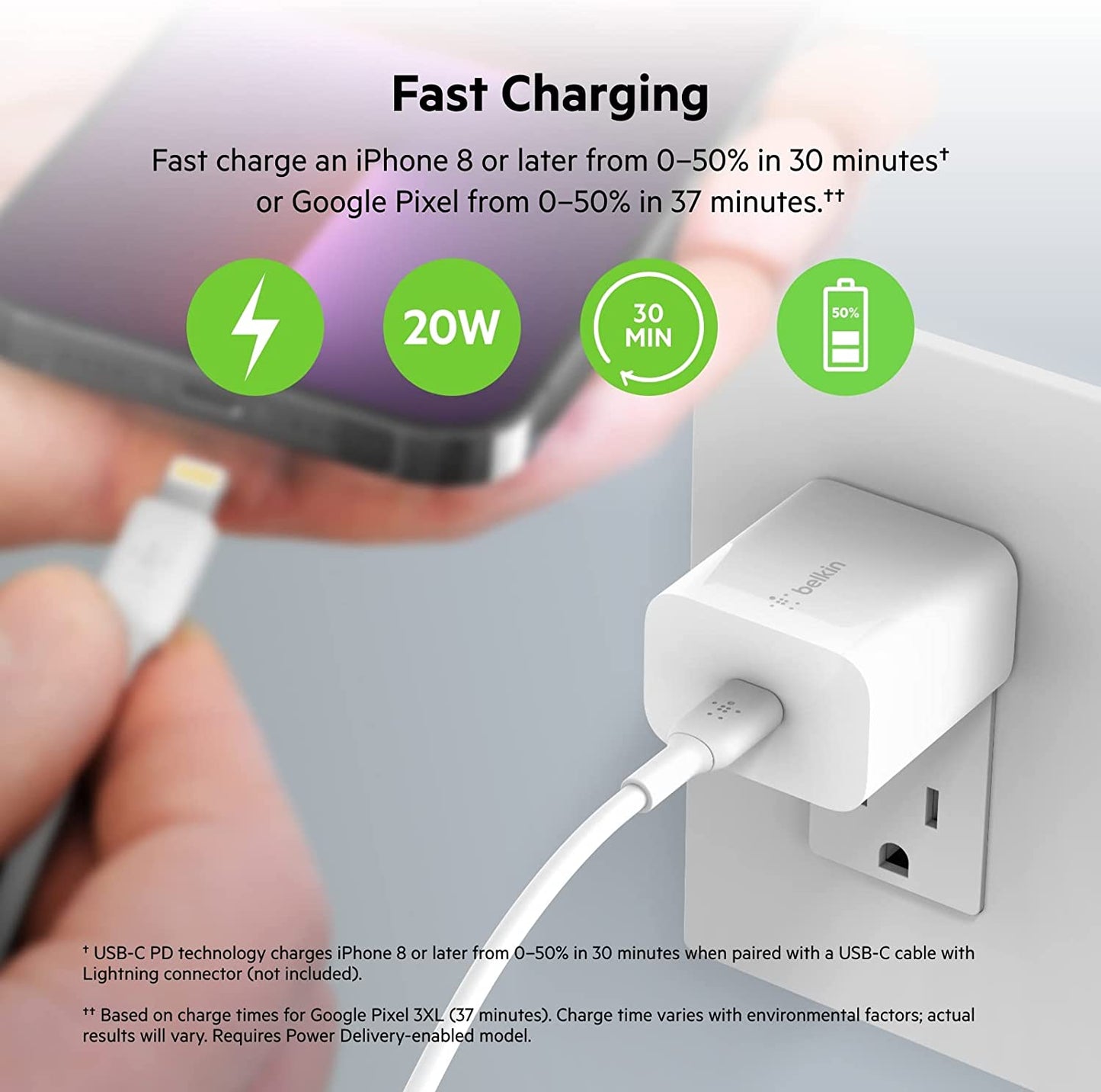 Belkin 20 Watt USB C Wall Charger - USB Type C Charger Fast Charging for Apple iPhone 14, 14 Pro, 14 Pro Max, 13, 13 Pro, 13 Pro Max, Galaxy S21 Ultra, iPad, AirPods &amp; More - USBC Charger (1-Pack) 20W 1-pack Charger