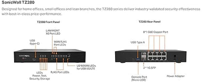SonicWall TZ280 - Secure Upgrade - 2-Year Advanced Edition (03-SSC-6925) - Next-Generation Firewall with 2YR Advanced Protection Service Suite - 940 Mbps Throughput, 750 Mbps Threat Prevention 2 Year Advanced Protection Service Suite