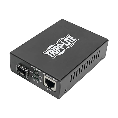 Tripp Lite Gigabit SFP Fiber Optic to Network Copper RJ45 Ethernet with PoE+, 10/100/1000 Mbps, International Power Cables, Extends Power (48 VDC) + Data, 2-Year Warranty (N785-INT-PSFP) International Power Cables Variable Open SFP