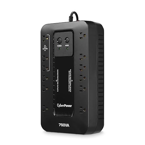 CyberPower EC750G Ecologic Battery Backup & Surge Protector UPS System, 750VA/450W, 12 Outlets, ECO Mode, Compact Uninterruptible Power Supply