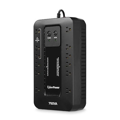 CyberPower EC750G Ecologic Battery Backup & Surge Protector UPS System, 750VA/450W, 12 Outlets, ECO Mode, Compact Uninterruptible Power Supply