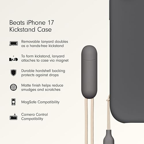 Beats iPhone 17 Kickstand Case with MagSafe & Camera Control, Built in Stand & Lanyard, Matte Finish with Microfibre Lining – Granite Grey iPhone 17 Kickstand Granite Grey