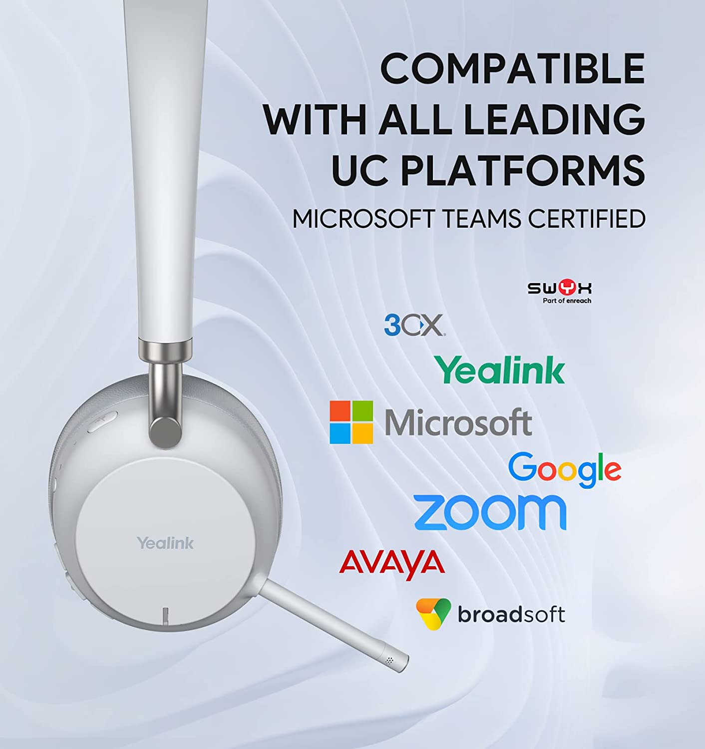 Yealink BH72 Wireless Headset with Charge Stand, Teams/Zoom Certified, Bluetooth Headset with Microphone, Stereo, Retractable Hidden Microphone Arm for Telephone Computer Gray Teams Version