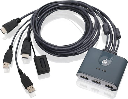 IOGEAR 2-Port USB HDMI Cabled KVM - 1920x1200@60Hz - Remote Button Switch - Plug-n-Play - Molded Cables Design for Easy Setup - Xbox / PS4/5 - Windows, Mac and Linux - GCS32HU