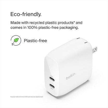 Belkin Dual USB C Charger Block 60W w/PPS Super Fast Charging - Samsung Galaxy S25, Apple iPhone 17, Air, Pro, Pro Max, iPad, AirPods, Apple Watch, Google Pixel, Nintendo Switch 2 - White