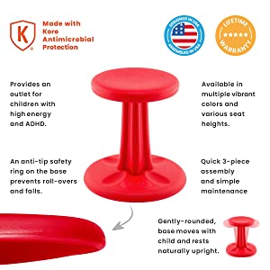 Kore design Kore Kids Preschool Wobble Chair - Flexible Seating Stool for Classroom, Preschool, Kindergarten &amp; Elementary School - Made in The USA - Age 4-5 yrs, Red (12in) Red Preschool (12in Tall)