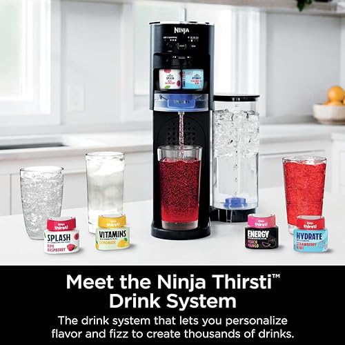Ninja Thirsti Drink System (Black), Sparkling and Still Water, 6-oz. to 24-oz Sizes, Includes 60L CO2 Cylinder & Flavoured Water Drops. WC1001C (Canadian Version)