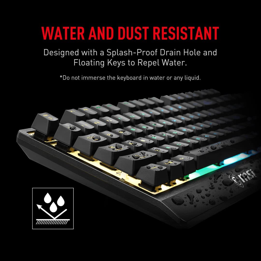 MSI Vigor GK30 RGB Gaming Keyboard, 6-Zone RGB Lighting, Water Repellent &amp; Splash-Proof, Mechanical-Like Plunger Switches