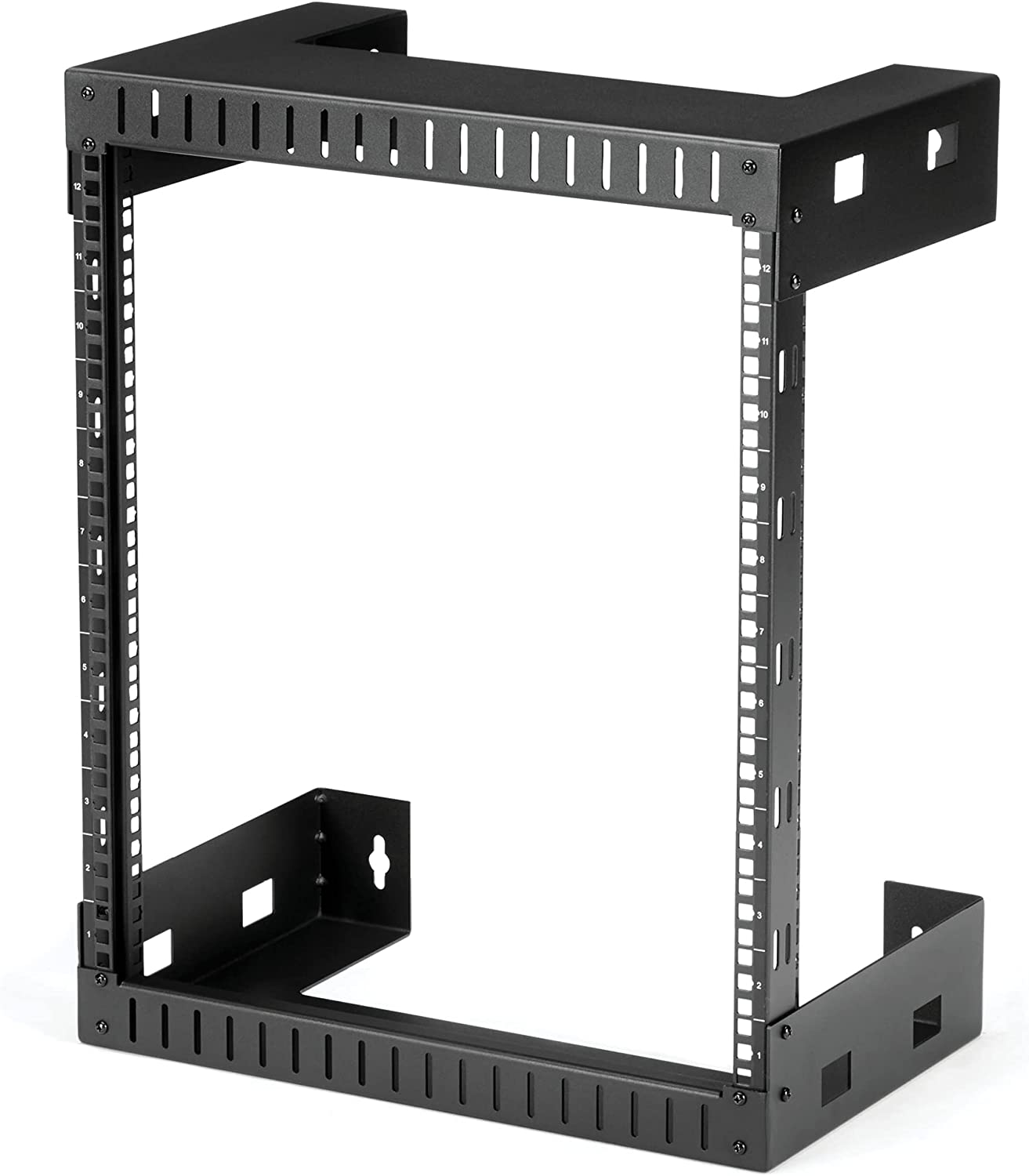 StarTech.com 12U 19" Wall Mount Network Rack - 12" Deep 2 Post Open Frame Server Room Rack for Data/AV/IT/Computer Equipment/Patch Panel with Cage Nuts &amp; Screws 200lb Capacity, Black (RK12WALLO) 12U Rack