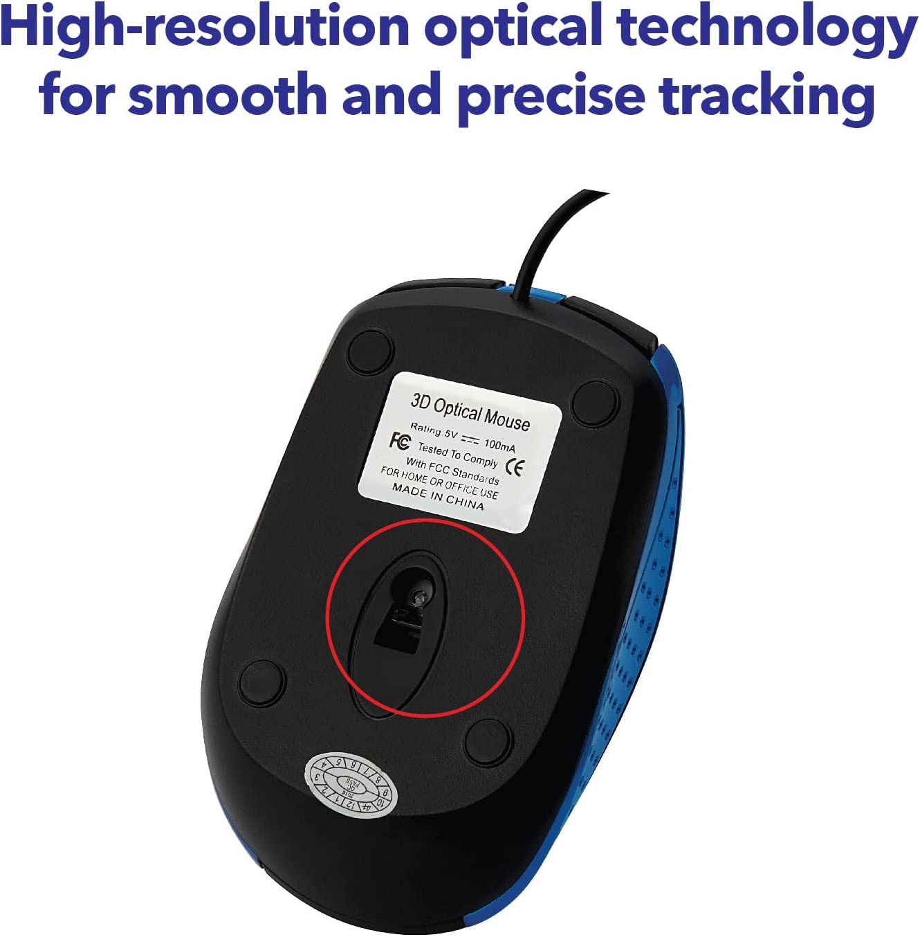 Verbatim Optical Mouse - Wired with USB Accessibility - Mac &amp; PC Compatible - Blue, 1.4" x 2.4" x 3.9"