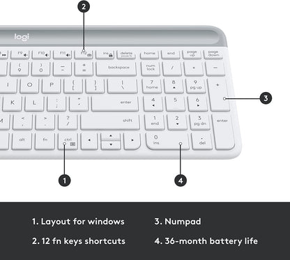 Logitech MK470 Slim Wireless Keyboard and Mouse Combo - Modern Compact Layout, Ultra Quiet, 2.4 GHz USB Receiver, Plug n' Play Connectivity, Compatible with Windows - Off White Off White Combo