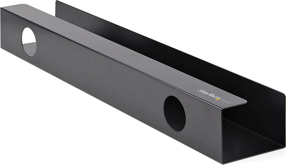 StarTech.com Under Desk Cable Management Tray - Office/Standing Desk Cable Tray Organizer - Desk/Table Mount Holder for Cords/Wire/Power Strip - Computer Cable Manager - 23-1/2"L x 4-1/2"D (UDCMTRAY)